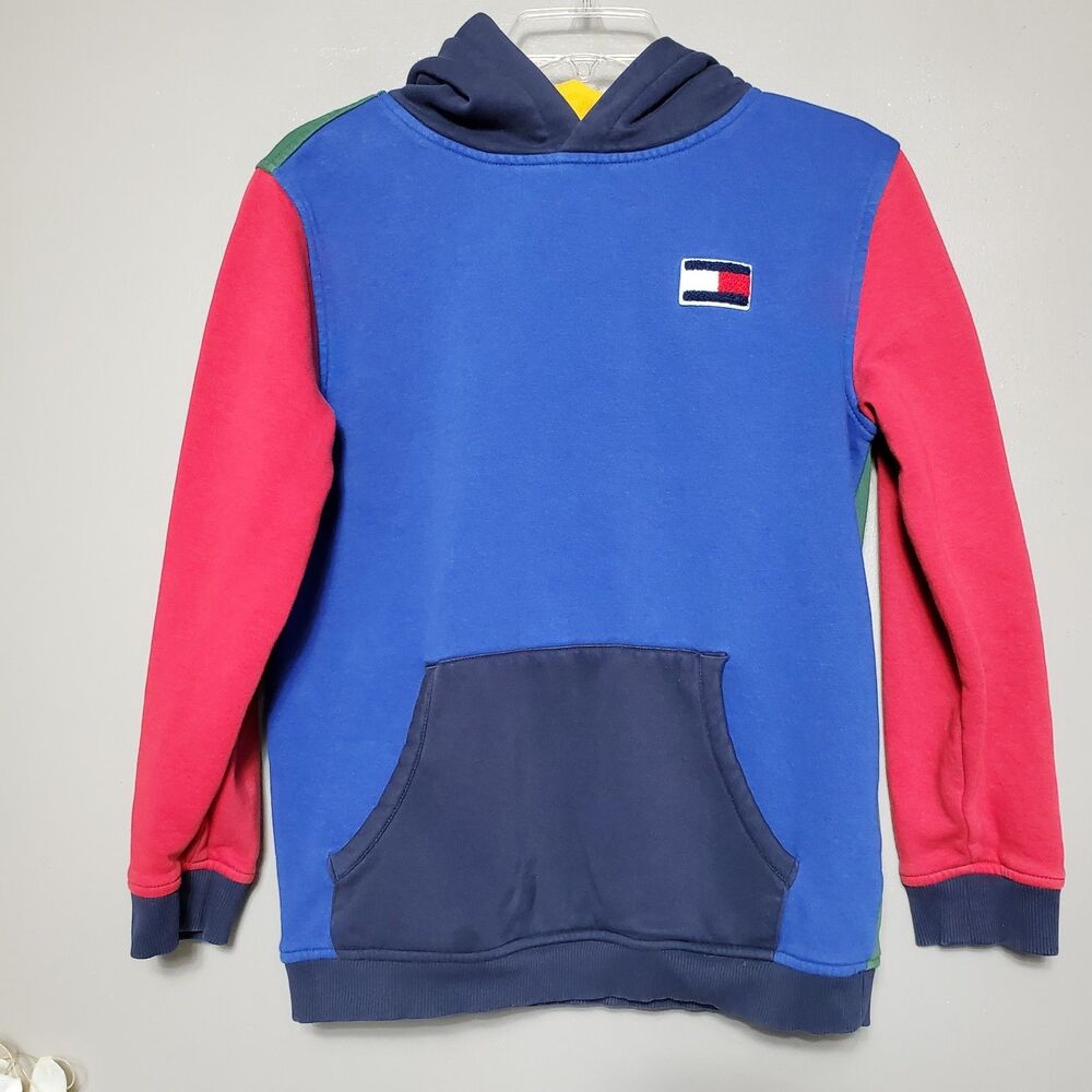 Tommy Hilfiger Hoodie Kids Boys Size XL 16-18 Colorblock Spellout Logo READ